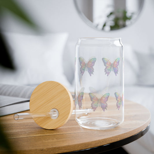 Faith-Inspired Butterfly Glass Sipper – Eco-Friendly Christian Drinkware, 16oz